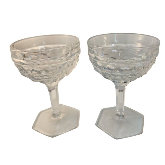 Title:  Fostoria American Clear Cubist Champagne Sherbets  Hex Footed 1960s Host - Picture 6 of 9